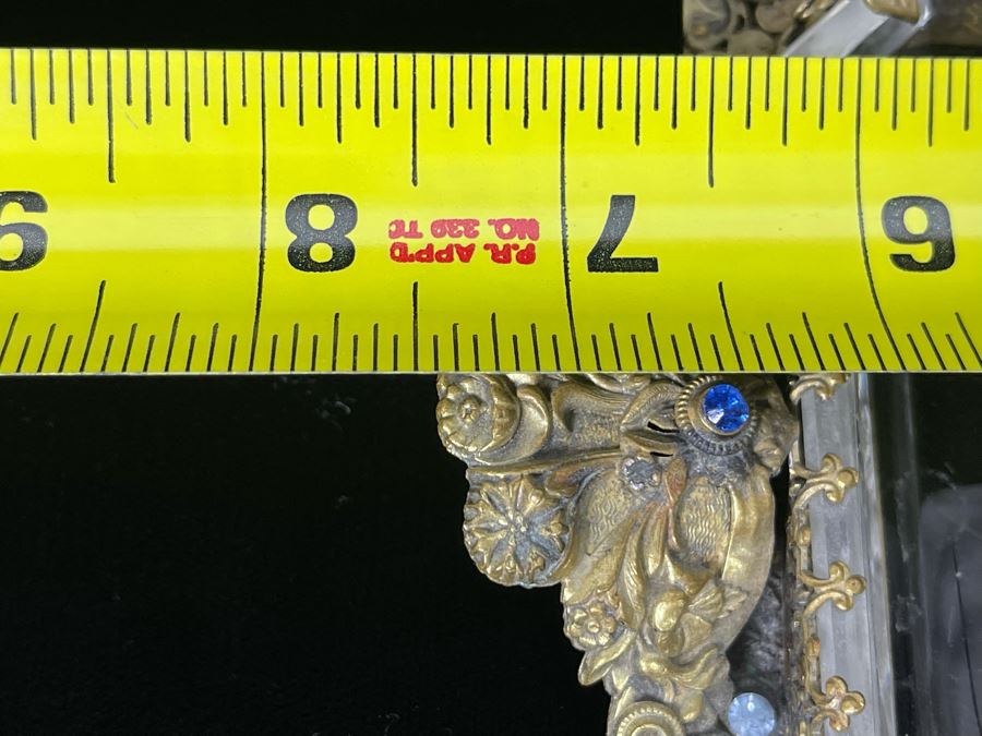 Decorated Gilt Metal And Etched Glass Cupid Trinket Vanity Tray Dish 7.5 X 5 [Photo 10]