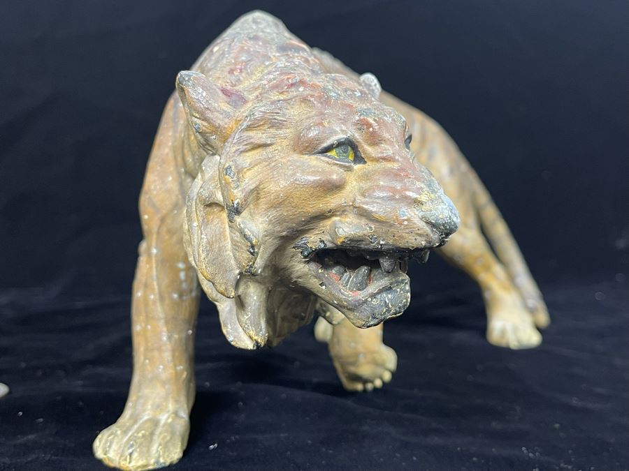 Vintage Hand Painted Asian Metal Tiger Sculpture 12W X 6D X 5.5H [Photo 14]