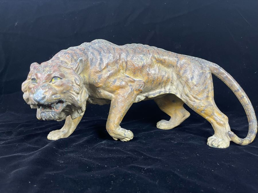 Vintage Hand Painted Asian Metal Tiger Sculpture 12W X 6D X 5.5H [Photo 3]
