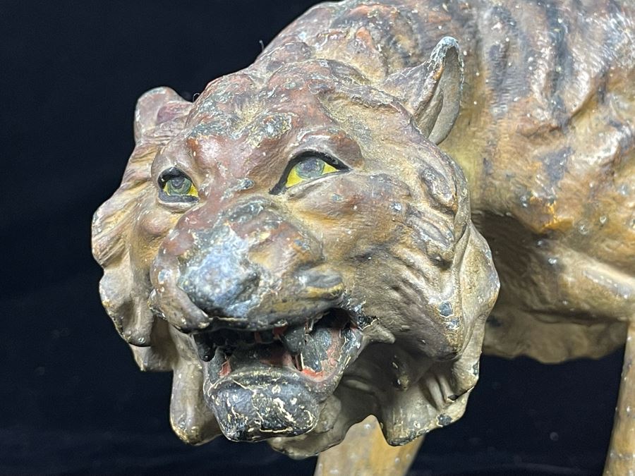 Vintage Hand Painted Asian Metal Tiger Sculpture 12W X 6D X 5.5H [Photo 8]