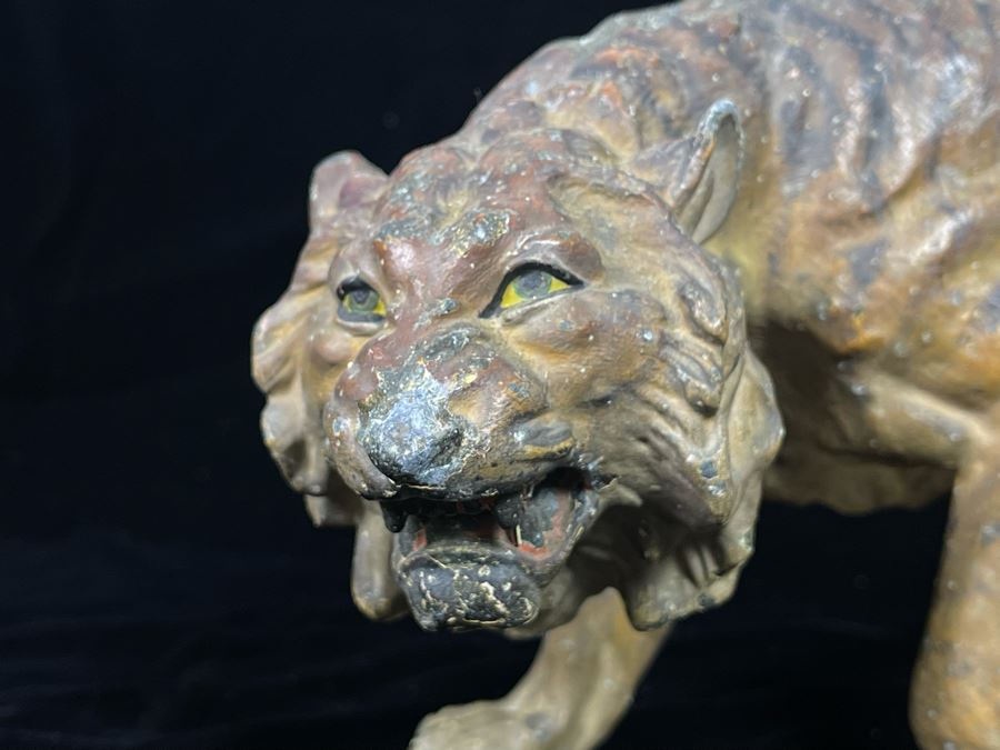 Vintage Hand Painted Asian Metal Tiger Sculpture 12W X 6D X 5.5H [Photo 7]