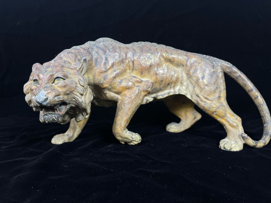 Vintage Hand Painted Asian Metal Tiger Sculpture 12W X 6D X 5.5H [Photo 4]