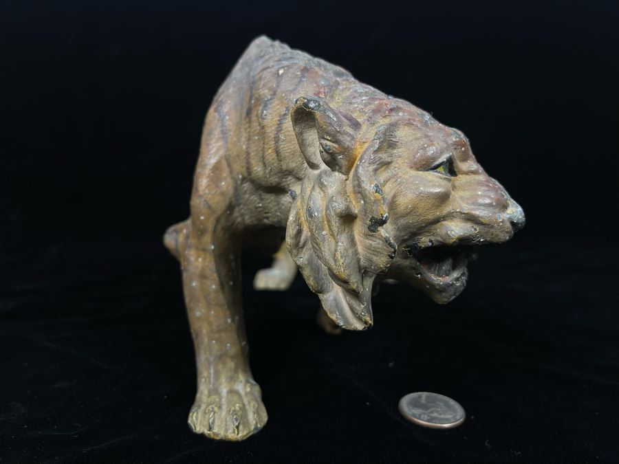 Vintage Hand Painted Asian Metal Tiger Sculpture 12W X 6D X 5.5H [Photo 25]