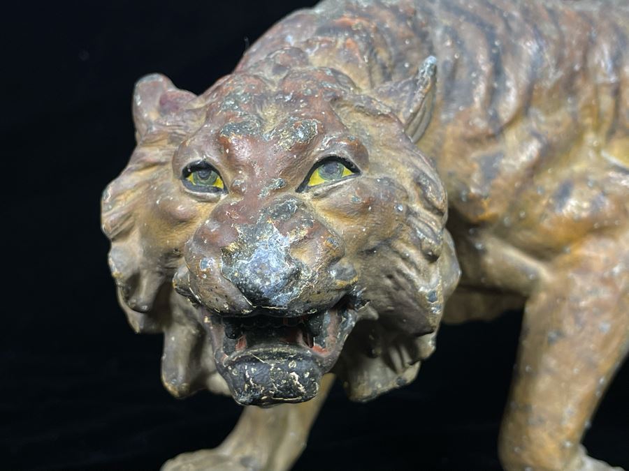 Vintage Hand Painted Asian Metal Tiger Sculpture 12W X 6D X 5.5H [Photo 6]