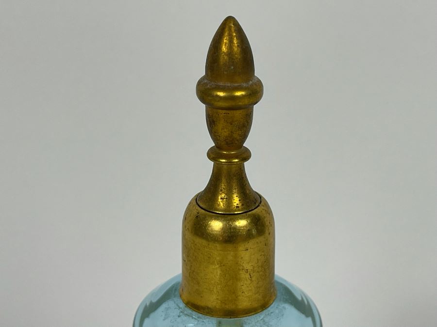 Vintage Blue Bottle With Hand Painted Gold Decorations 8H [Photo 6]