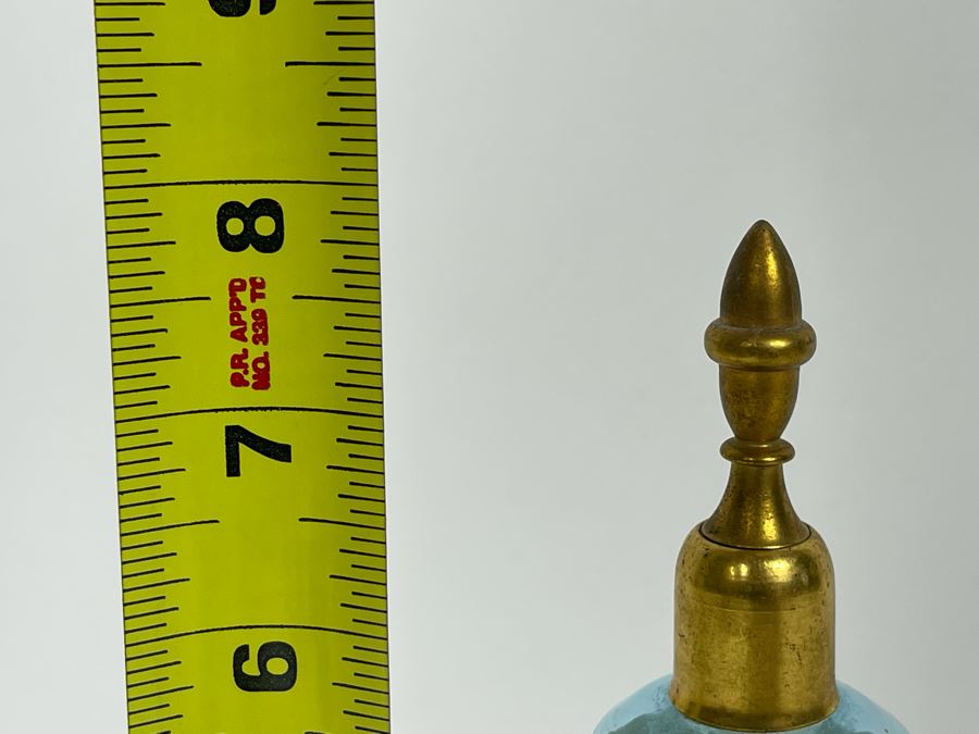 Vintage Blue Bottle With Hand Painted Gold Decorations 8H [Photo 9]