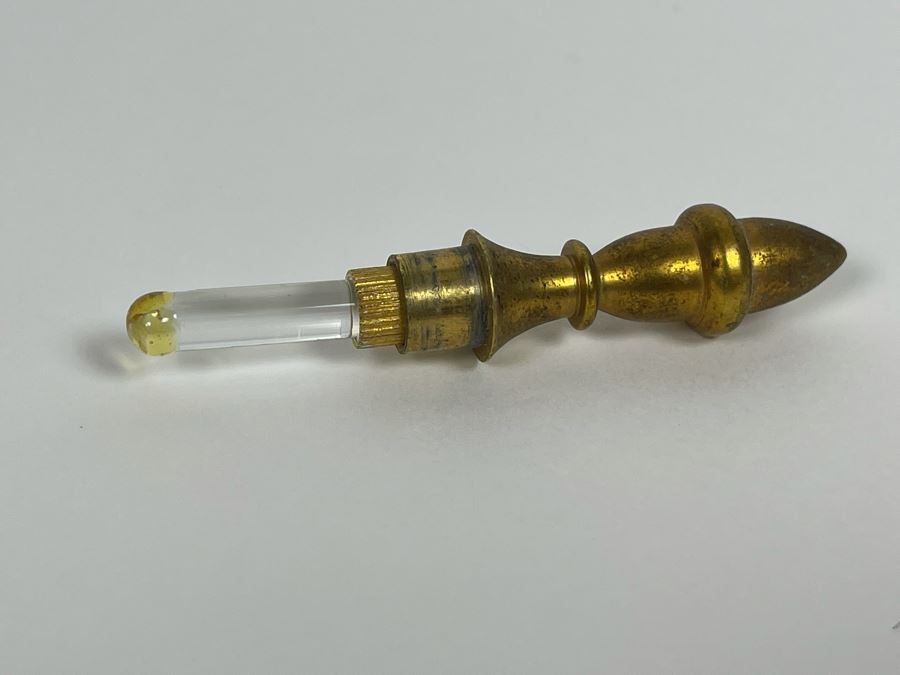 Vintage Blue Bottle With Hand Painted Gold Decorations 8H [Photo 8]