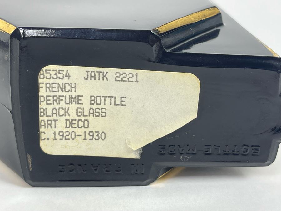 Vintage French Art Deco Black Glass Perfume Bottle 4H [Photo 3]