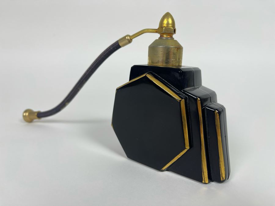 Vintage French Art Deco Black Glass Perfume Bottle 4H [Photo 1]