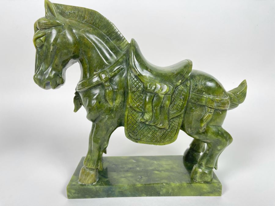 Vintage Chinese Carved Jade Green Stone Tang Style Horse 10W X 3.25D X 9H [Photo 8]