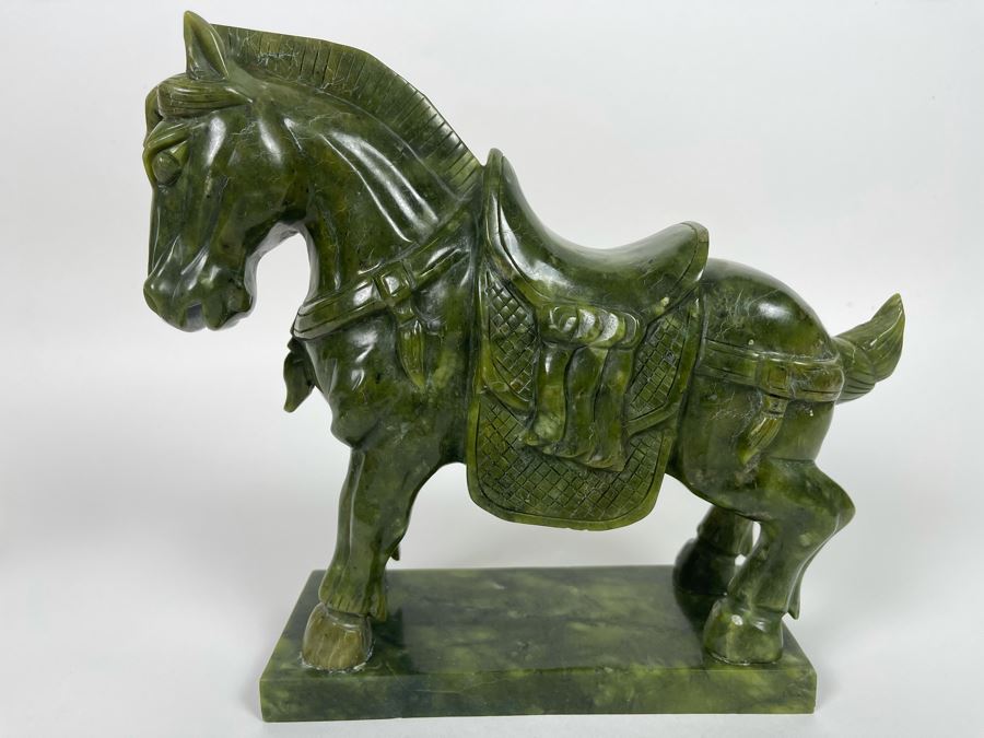 Vintage Chinese Carved Jade Green Stone Tang Style Horse 10W X 3.25D X 9H [Photo 7]