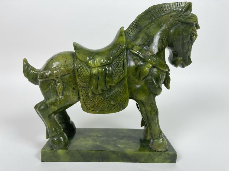 Vintage Chinese Carved Jade Green Stone Tang Style Horse 10W X 3.25D X 9H [Photo 12]