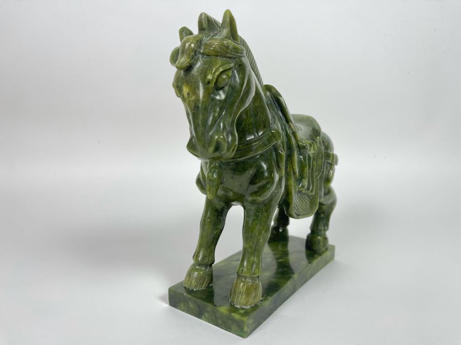 Vintage Chinese Carved Jade Green Stone Tang Style Horse 10W X 3.25D X 9H [Photo 10]