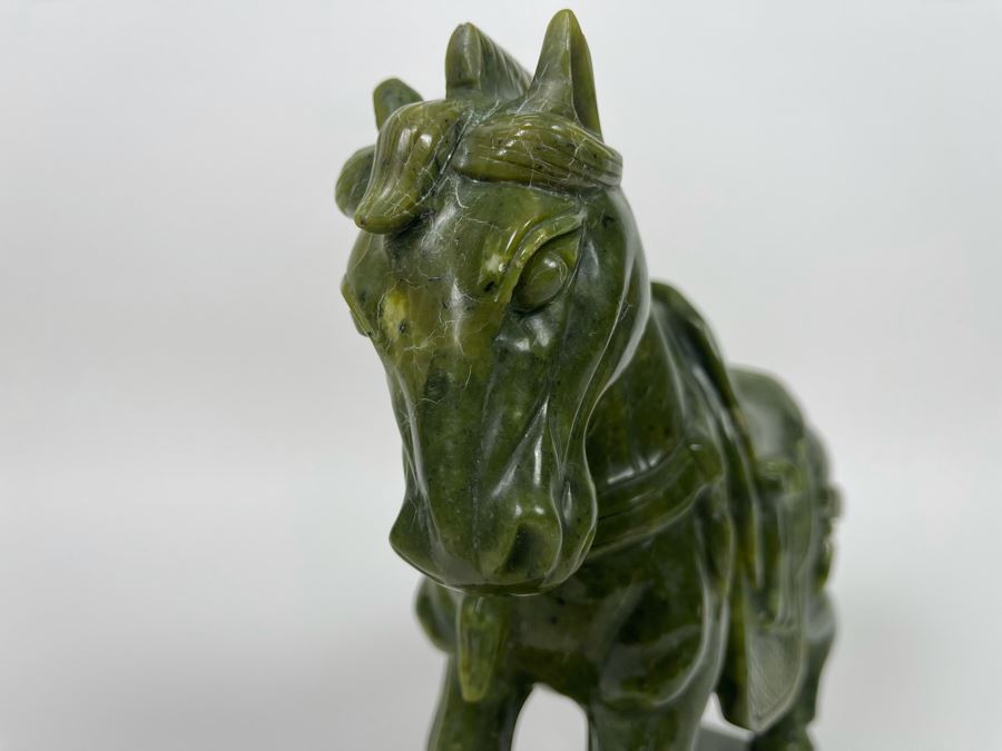 Vintage Chinese Carved Jade Green Stone Tang Style Horse 10W X 3.25D X 9H [Photo 11]