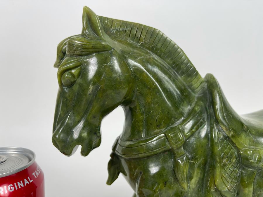 Vintage Chinese Carved Jade Green Stone Tang Style Horse 10W X 3.25D X 9H [Photo 4]