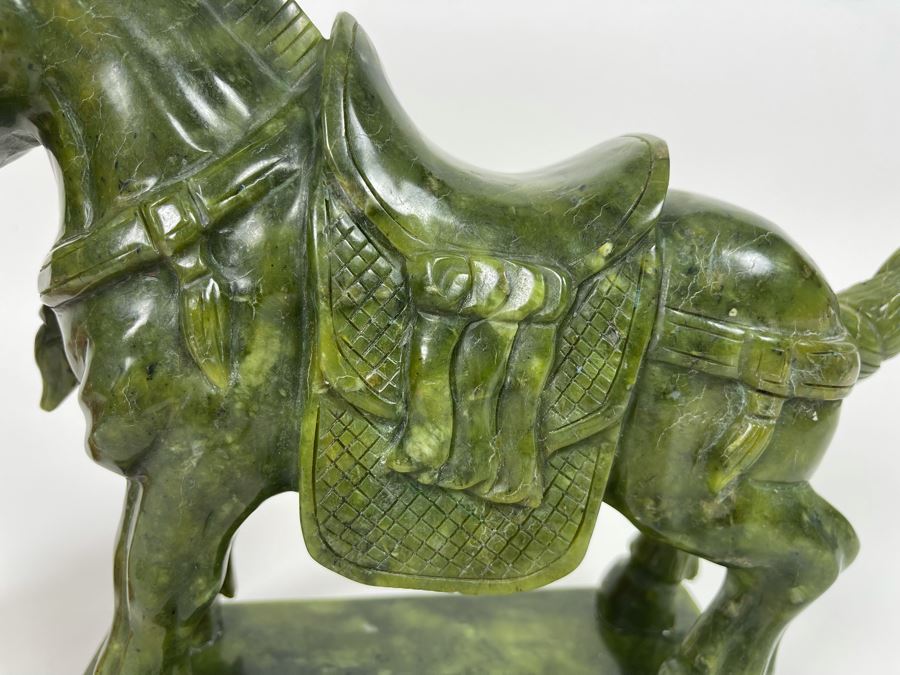 Vintage Chinese Carved Jade Green Stone Tang Style Horse 10W X 3.25D X 9H [Photo 5]