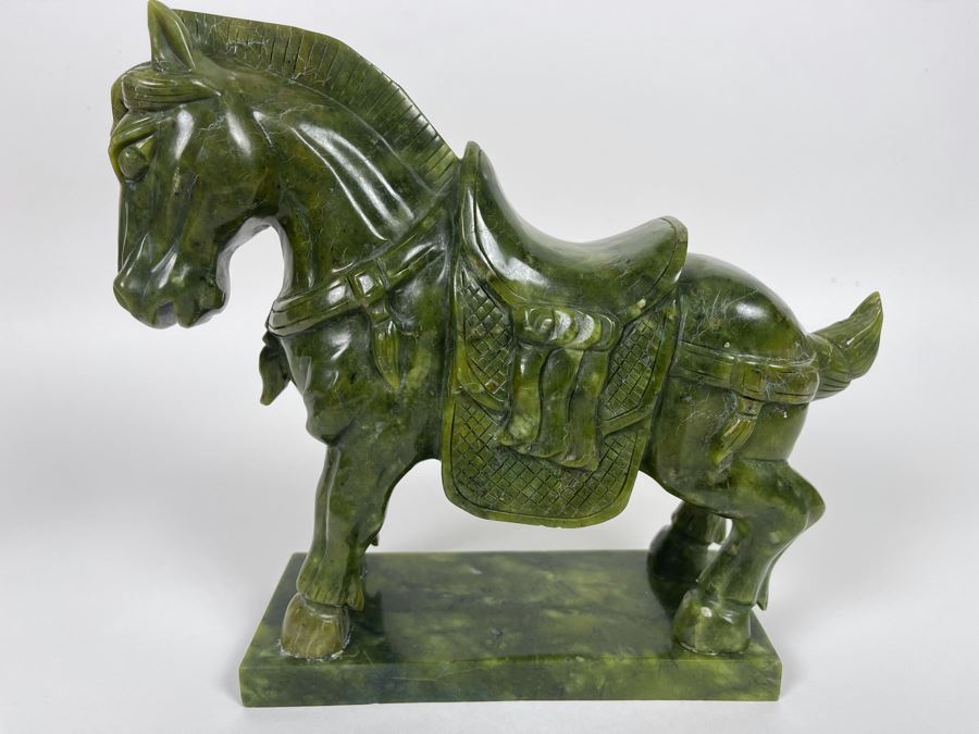 Vintage Chinese Carved Jade Green Stone Tang Style Horse 10W X 3.25D X 9H [Photo 9]