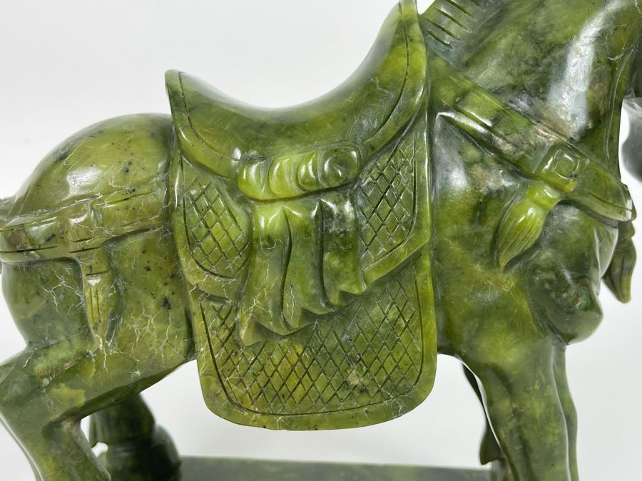 Vintage Chinese Carved Jade Green Stone Tang Style Horse 10W X 3.25D X 9H [Photo 13]