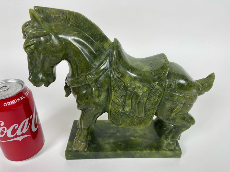 Vintage Chinese Carved Jade Green Stone Tang Style Horse 10W X 3.25D X 9H [Photo 3]