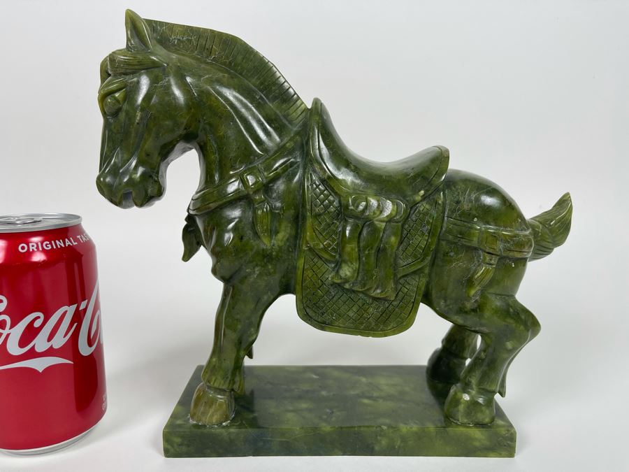 Vintage Chinese Carved Jade Green Stone Tang Style Horse 10W X 3.25D X 9H [Photo 2]