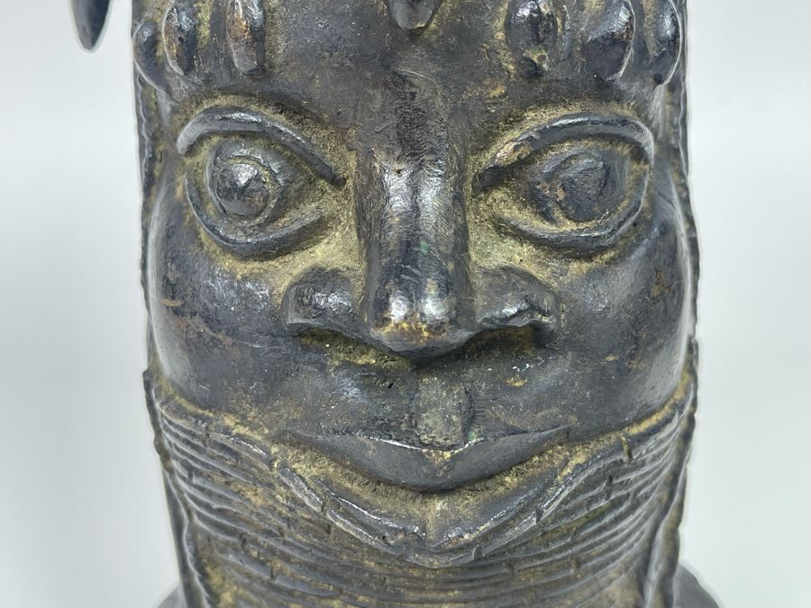 Vintage Benin African Two Face Bronze Sculpture 6W X 10.5H [Photo 16]