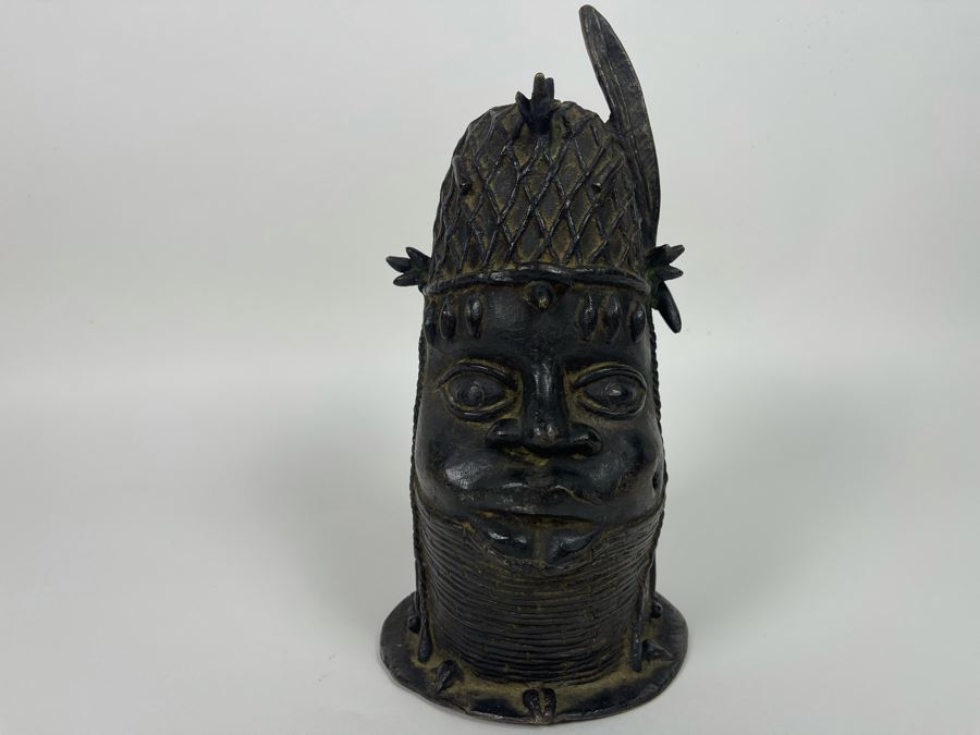 Vintage Benin African Two Face Bronze Sculpture 6W X 10.5H [Photo 5]