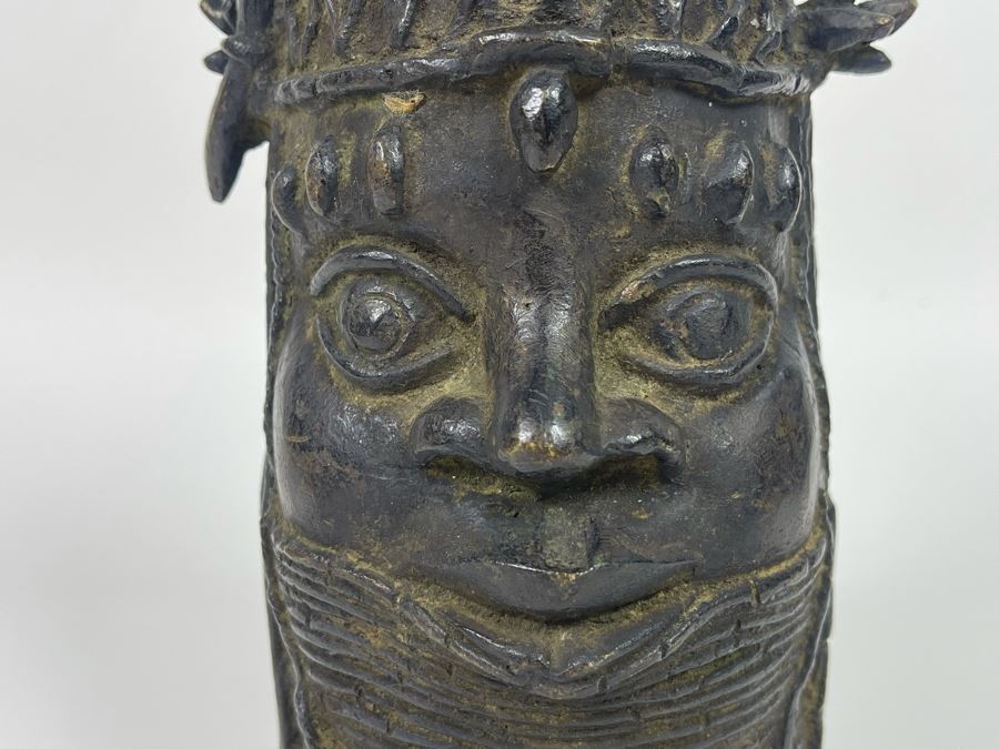 Vintage Benin African Two Face Bronze Sculpture 6W X 10.5H [Photo 15]