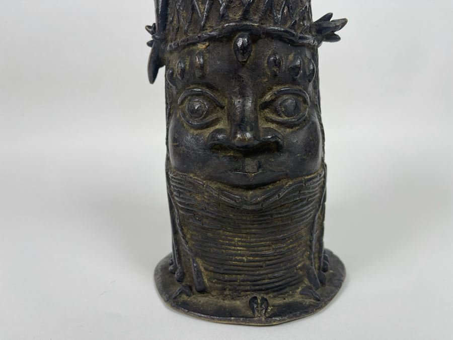 Vintage Benin African Two Face Bronze Sculpture 6W X 10.5H [Photo 14]