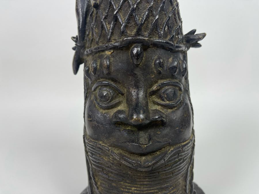 Vintage Benin African Two Face Bronze Sculpture 6W X 10.5H [Photo 13]