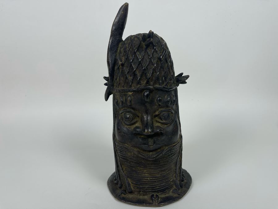 Vintage Benin African Two Face Bronze Sculpture 6W X 10.5H [Photo 12]