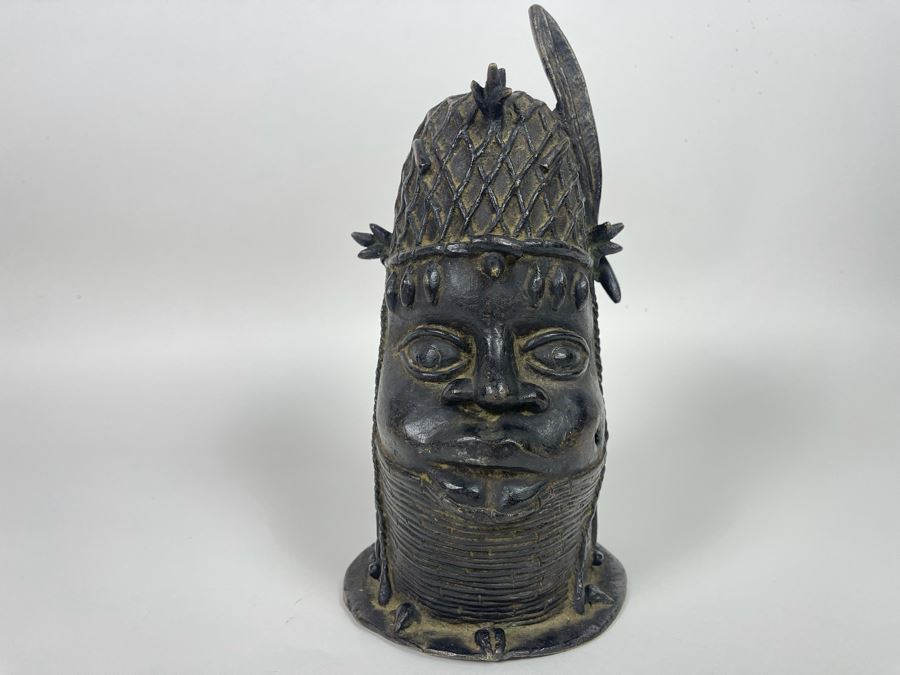 Vintage Benin African Two Face Bronze Sculpture 6W X 10.5H [Photo 6]