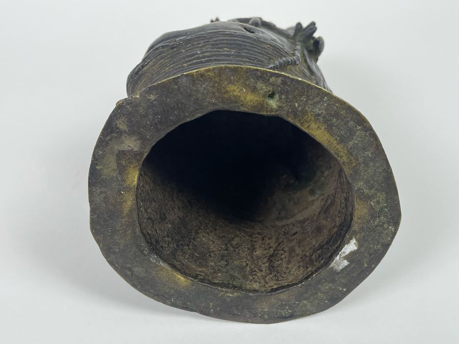 Vintage Benin African Two Face Bronze Sculpture 6W X 10.5H [Photo 18]