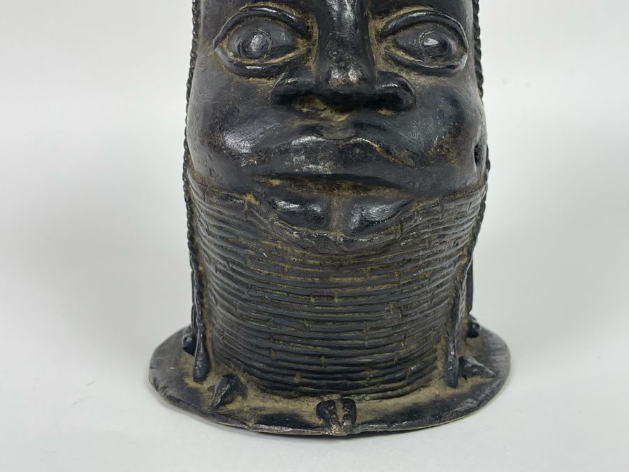 Vintage Benin African Two Face Bronze Sculpture 6W X 10.5H [Photo 7]