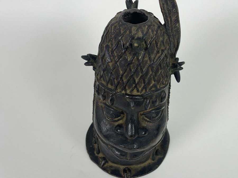 Vintage Benin African Two Face Bronze Sculpture 6W X 10.5H [Photo 9]