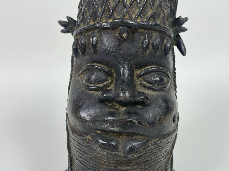 Vintage Benin African Two Face Bronze Sculpture 6W X 10.5H [Photo 8]