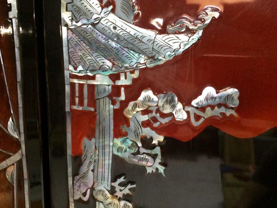 Black Lacquer Asian Mother of Pearl 4 Panel Wall Hangings [Photo 8]