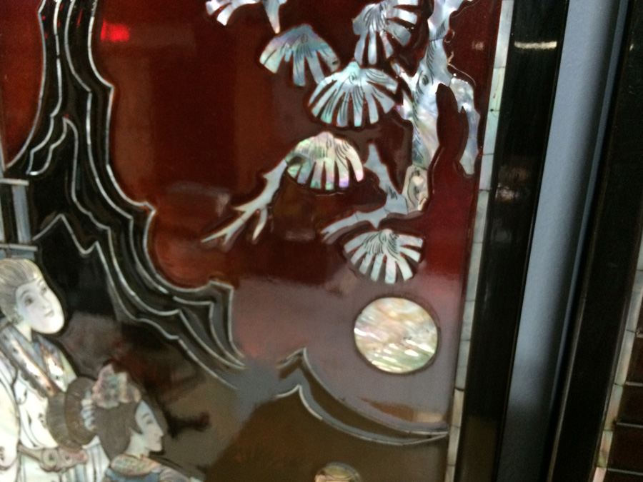 Black Lacquer Asian Mother of Pearl 4 Panel Wall Hangings [Photo 18]