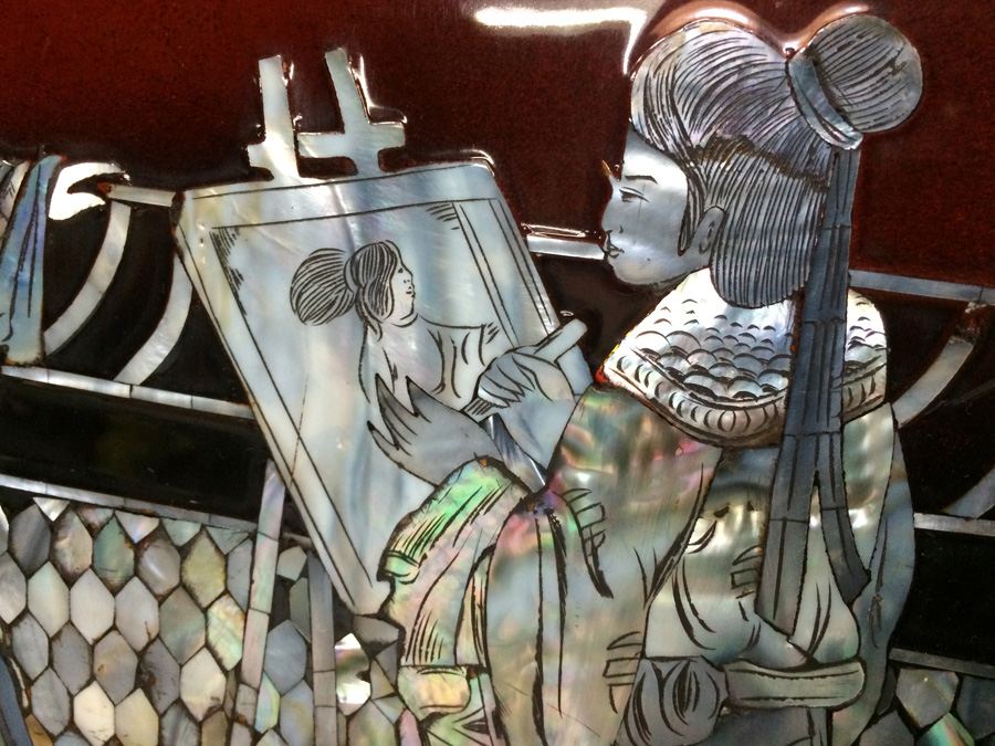 Black Lacquer Asian Mother of Pearl 4 Panel Wall Hangings [Photo 7]