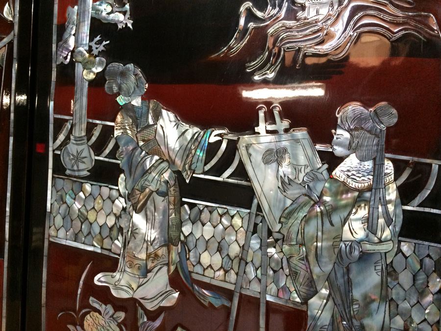 Black Lacquer Asian Mother of Pearl 4 Panel Wall Hangings [Photo 6]