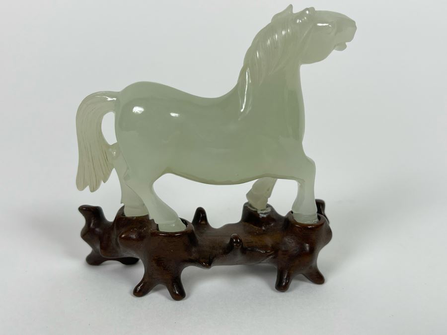 Vintage Chinese Carved Jade Horse On Custom Wooden Stand 3W X 3H [Photo 5]