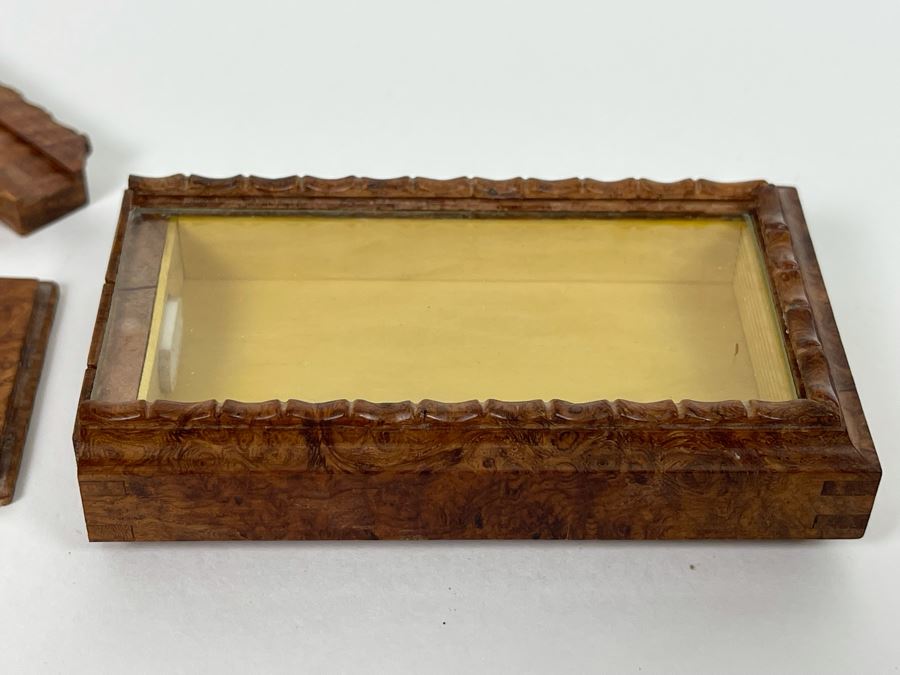 Vintage Signed Chinese Hand Carved Burled Walnut Wood Cricket Insect Cage Box With Sliding Doors And Glass Window Inside (Incredible Amount Of Workmanship) 3.5W X 2D X .75H [Photo 12]