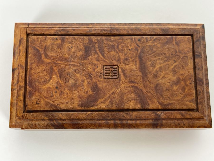 Vintage Signed Chinese Hand Carved Burled Walnut Wood Cricket Insect Cage Box With Sliding Doors And Glass Window Inside (Incredible Amount Of Workmanship) 3.5W X 2D X .75H [Photo 3]