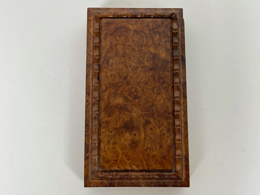 Vintage Signed Chinese Hand Carved Burled Walnut Wood Cricket Insect Cage Box With Sliding Doors And Glass Window Inside (Incredible Amount Of Workmanship) 3.5W X 2D X .75H [Photo 4]