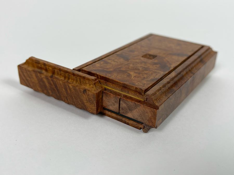 Vintage Signed Chinese Hand Carved Burled Walnut Wood Cricket Insect Cage Box With Sliding Doors And Glass Window Inside (Incredible Amount Of Workmanship) 3.5W X 2D X .75H [Photo 9]