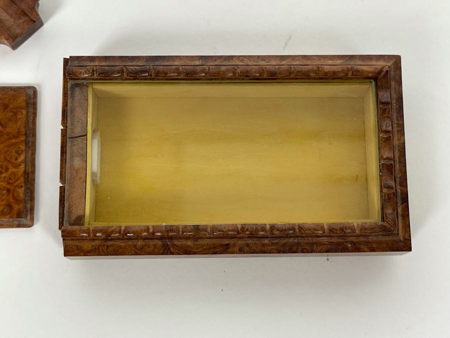 Vintage Signed Chinese Hand Carved Burled Walnut Wood Cricket Insect Cage Box With Sliding Doors And Glass Window Inside (Incredible Amount Of Workmanship) 3.5W X 2D X .75H [Photo 11]