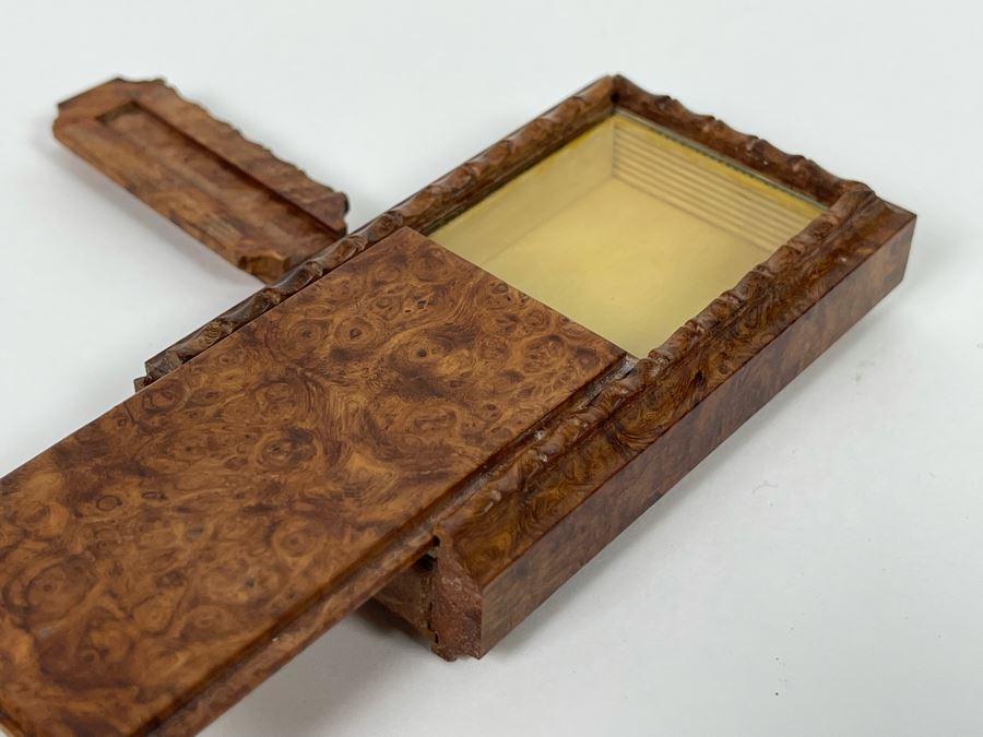 Vintage Signed Chinese Hand Carved Burled Walnut Wood Cricket Insect Cage Box With Sliding Doors And Glass Window Inside (Incredible Amount Of Workmanship) 3.5W X 2D X .75H [Photo 10]