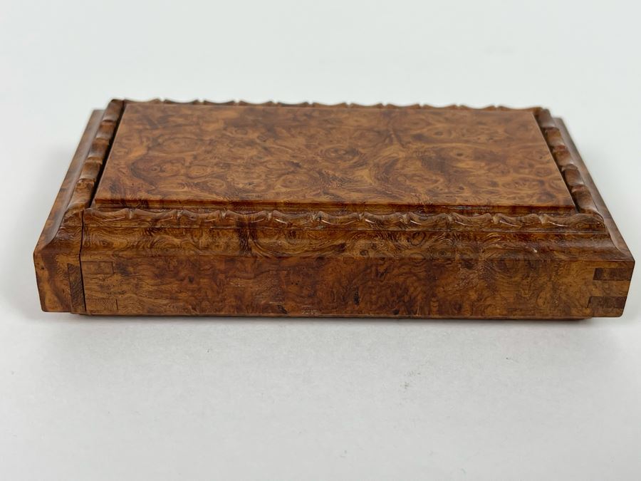 Vintage Signed Chinese Hand Carved Burled Walnut Wood Cricket Insect Cage Box With Sliding Doors And Glass Window Inside (Incredible Amount Of Workmanship) 3.5W X 2D X .75H [Photo 6]