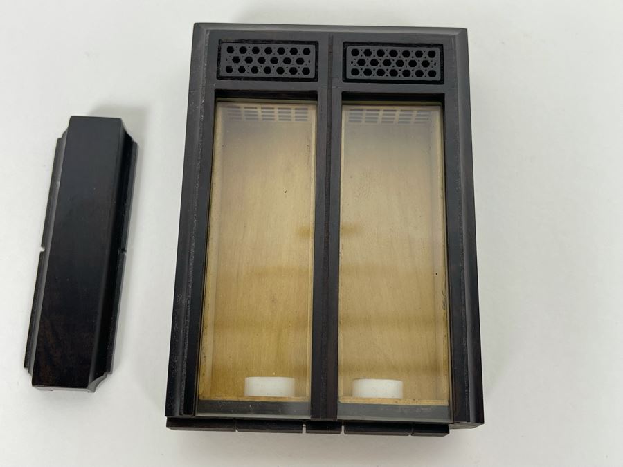 Vintage Signed Chinese Hand Carved Rosewood Cricket Insect Cage Box With Sliding Doors And Glass Window Inside - Two Compartments (Incredible Amount Of Workmanship) 4W X 2.5D X .75H [Photo 13]
