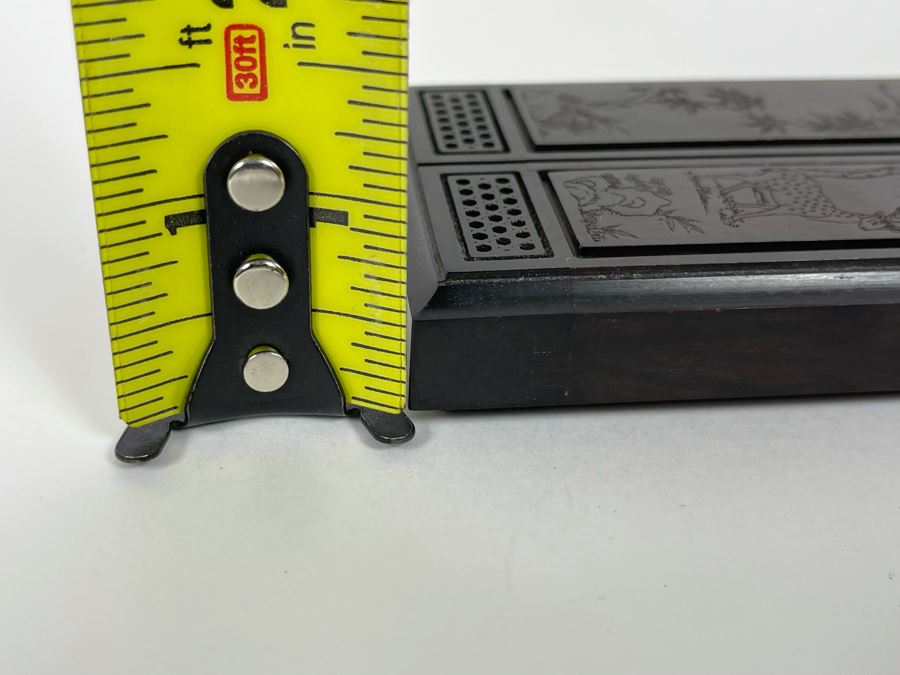 Vintage Signed Chinese Hand Carved Rosewood Cricket Insect Cage Box With Sliding Doors And Glass Window Inside - Two Compartments (Incredible Amount Of Workmanship) 4W X 2.5D X .75H [Photo 18]