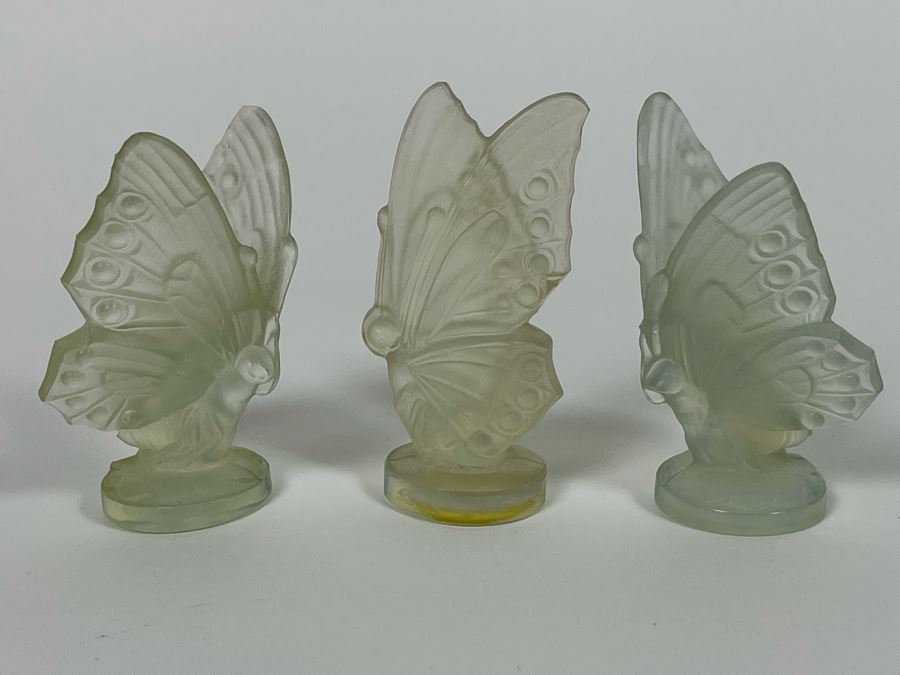 Signed Sabino France Opalescent Glass Butterfly Figurines (Set Of Three) 2.5H [Photo 7]